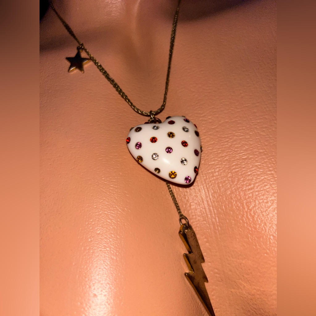 Betsey Johnson Lucite Heart Sweetie Star Lightning Bolt Necklace Vintage N104